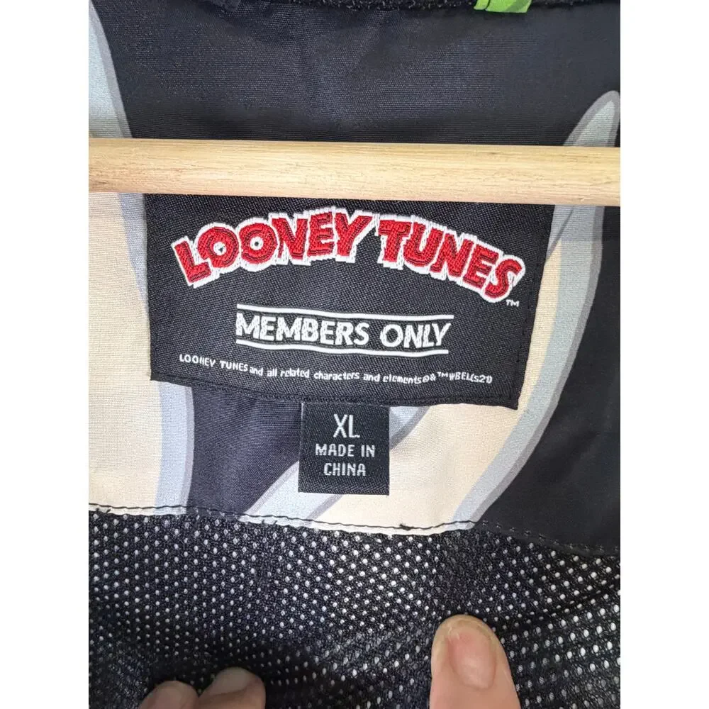 Members Only x Looney Tunes Mash Up Windbreaker Jacket Black Mens XL